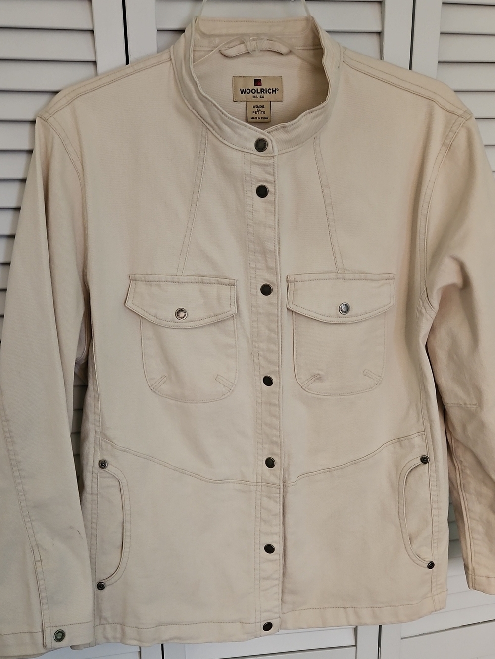 Woolrich Stone Jean Beige Canvas Utility Jacket w/Snap Button Front  Sz PXL